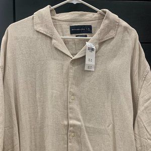 Abercrombie XL short sleeve button up shirt oversized fit tan linen NWT
